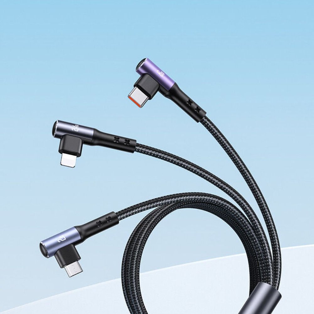 USAMS Fast Charging Cable US-SJ561 U80 3IN1 Right-angle 66W 1.2m - Picture 3 of 8